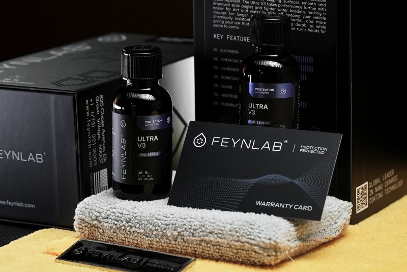 FEYNLAB Ultra V3 ceramic coating bottles and warranty card