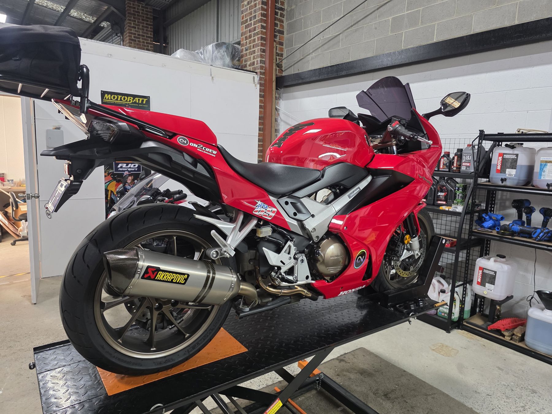 Customer motorcycle in the workshop