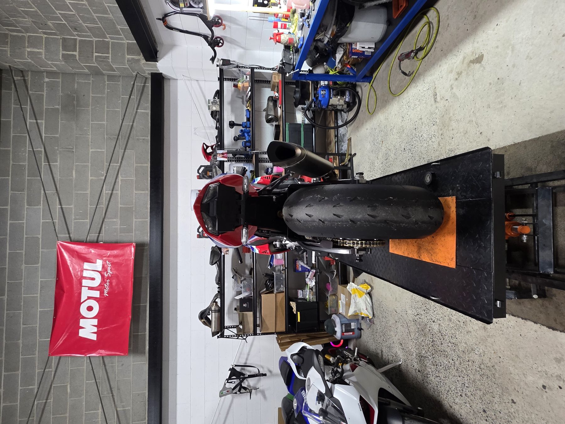 Workshop bay at Priesty's Motorcycle Garage