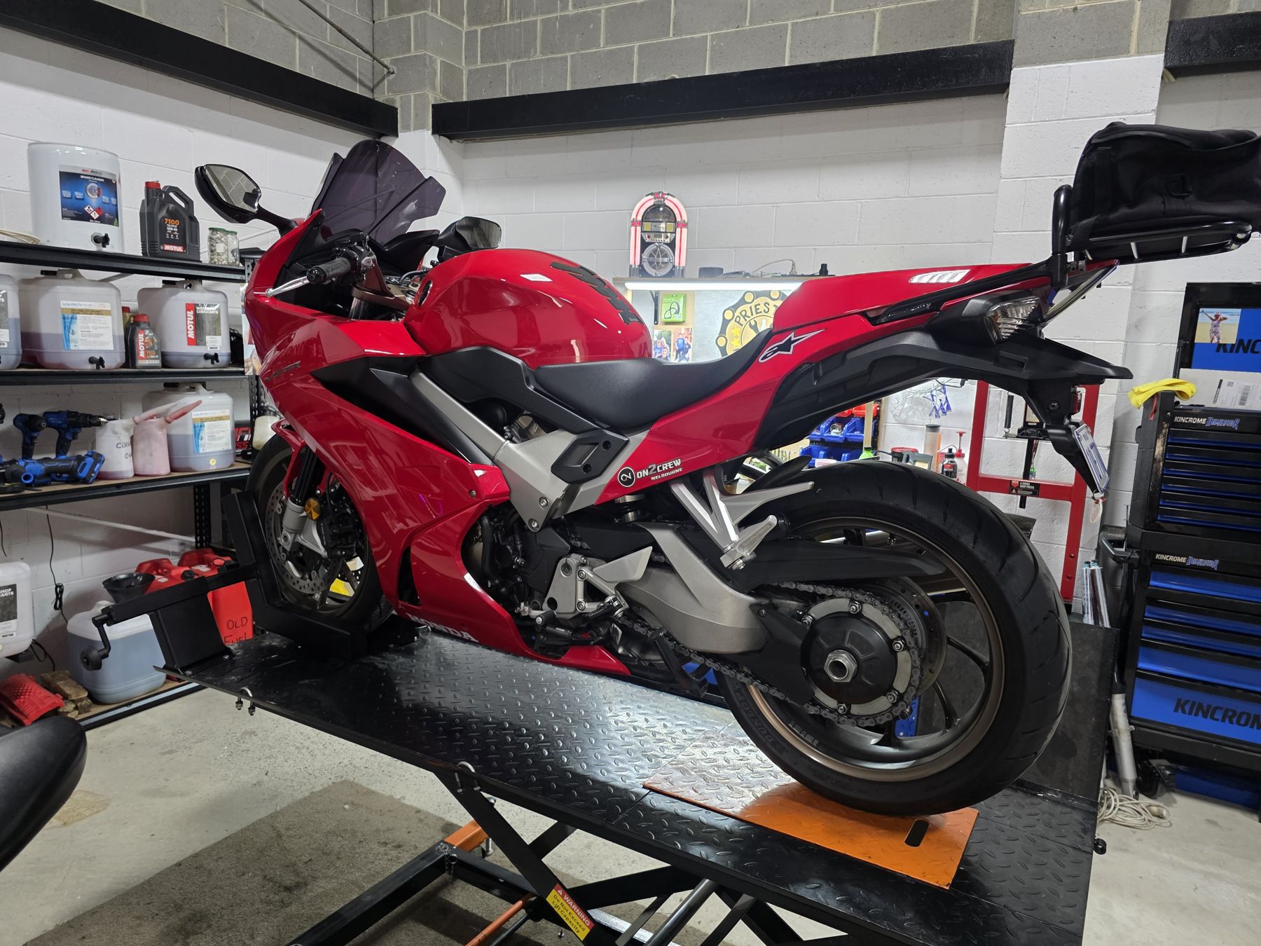 Customer motorcycle at the workshop